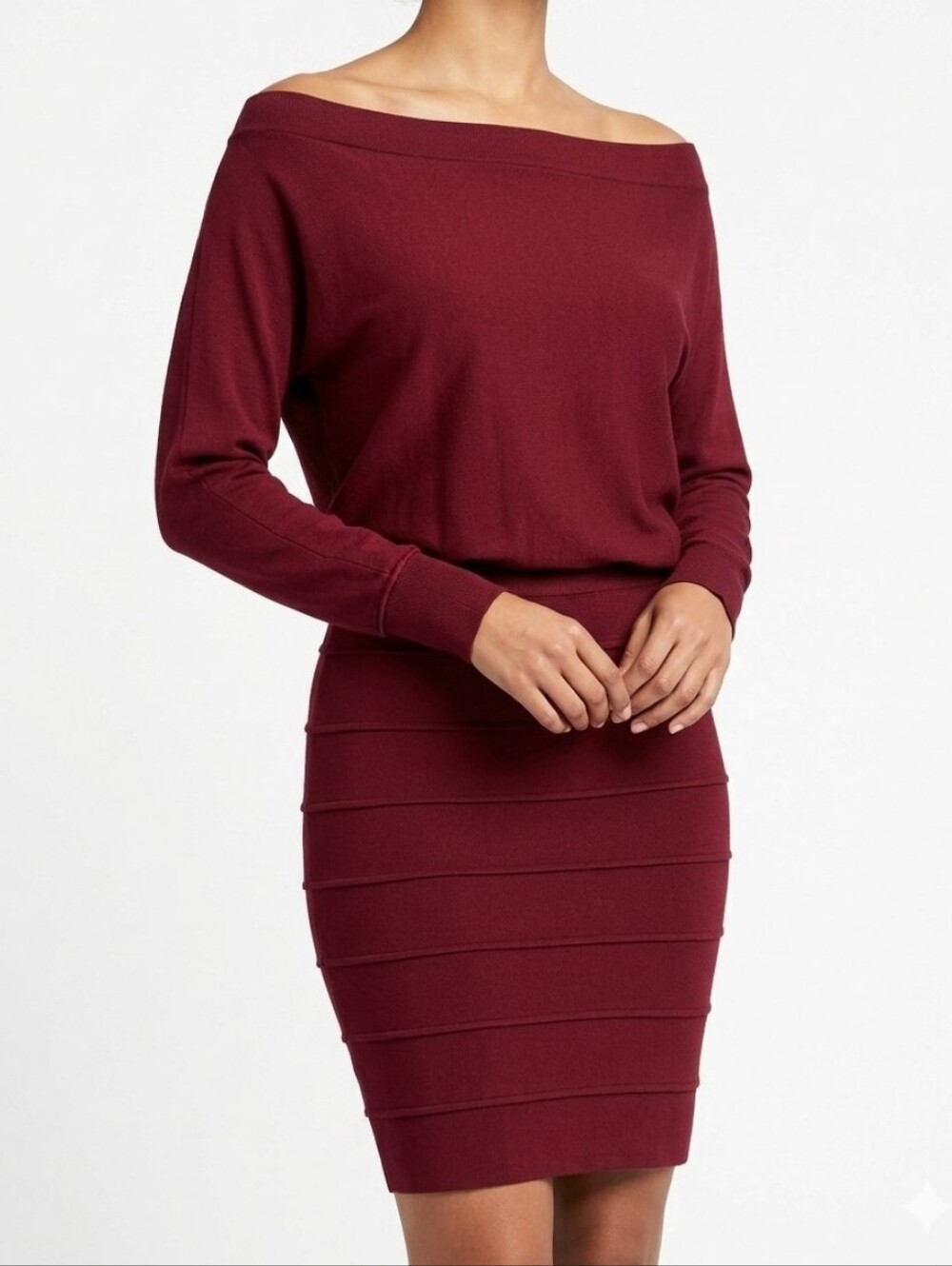 BCBGMAXAZRIA Women's Burgundy Maroon Long Sleeve Knit Mini Dress Size XS